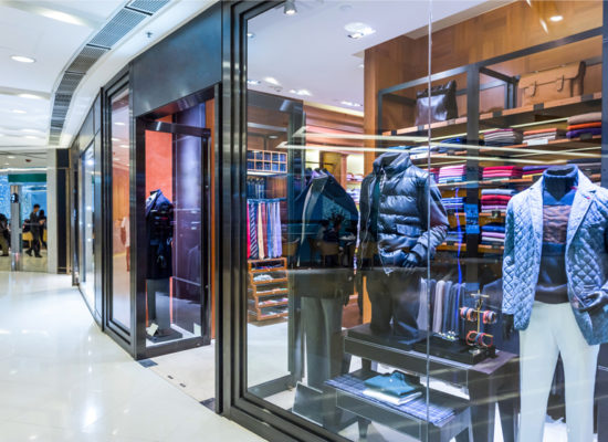 fashion shop display window and clothes.